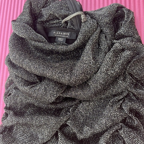 NWT Metallic ALLSAINTS Tia Mini Dress Gunmetal Black 6 - Picture 4 of 5